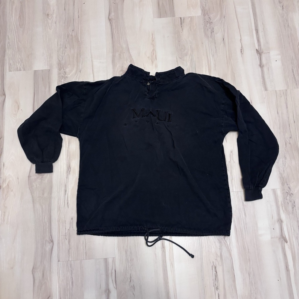 SGT Leisure Maui Shirt 1990s Vintage Medium‎ Soft Cotton Black Women's Mock Neck